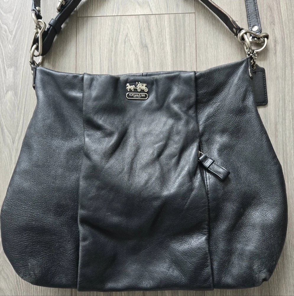 Coach Black Leather Shoulder Bag with Silver Hardware